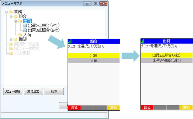 パソコンで設定した照合パターンがハンディーターミナルに反映します